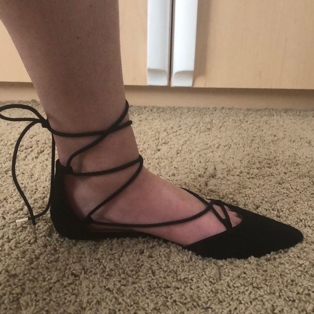Black lace up flats
